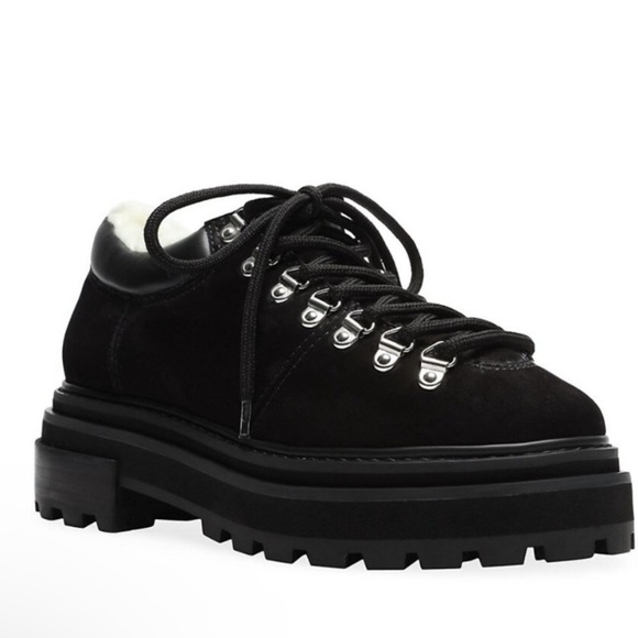 SCHUTZ Shoes - Schutz Lucille boots‎ Hiking faux Shearling Fur Suede Booties Black Size 7.5 NEW
